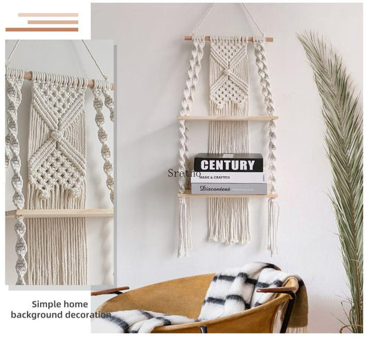 Boho Woven Tapestry 2-Tier Floating Shelves