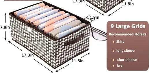 9-Grid Wardrobe & Drawer Clothes Organizer with Handles & Transparent Dust Cover