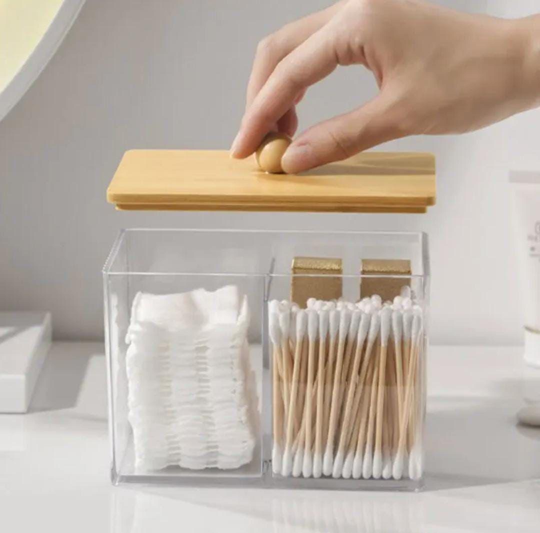 Acrylic Earbuds Organizer with Bamboo Cover