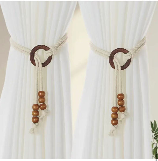 2 Pieces Vintage Natural Wood Curtain Tiebacks ✨