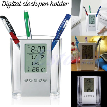Digital LCD Desk Pen & Stationery Organizer