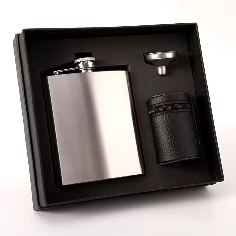 Whiskey Flask Gift Set with 4 Tumblers
