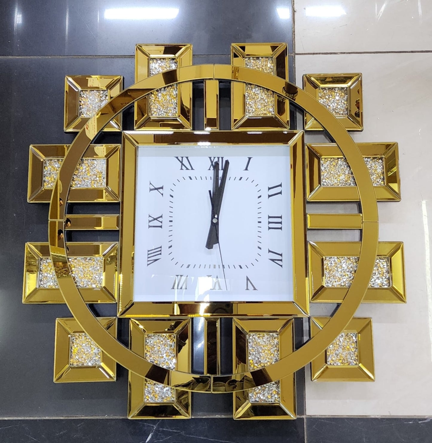 Classy Mirrored Crystal Wall Clock