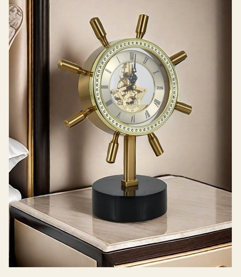 Captain Steering Metallic Marble Base Desktop Clock