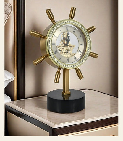 Captain Steering Metallic Marble Base Desktop Clock