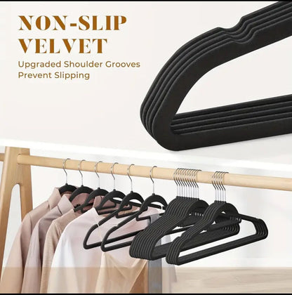 10pcs Velvet Non-Slip Hangers with Tie Bar