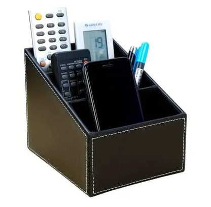 Multi-Compartment Leather Desk Organizer/Remote Organizer