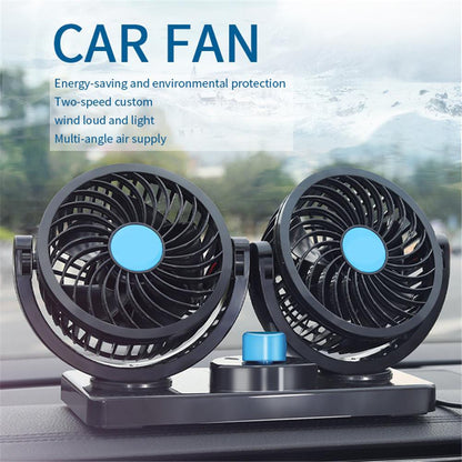 12V Dual Head Car Dashboard/Windshield Fan – 360° Rotatable Cooling!