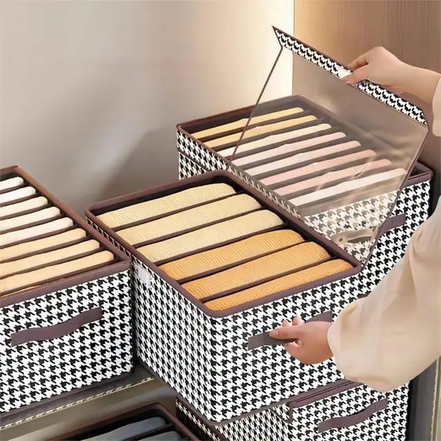 9-Grid Wardrobe & Drawer Clothes Organizer with Handles & Transparent Dust Cover