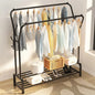 Curved Double Clothes Rack with Bottom Shelves & Side Hooks