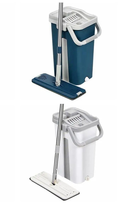 Big Bucket Flat Vertex Self-Squeeze Mop with Hand-Free Wringing & Microfiber Mop