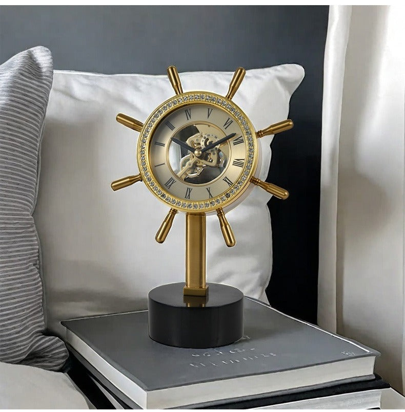 Captain Steering Metallic Marble Base Desktop Clock