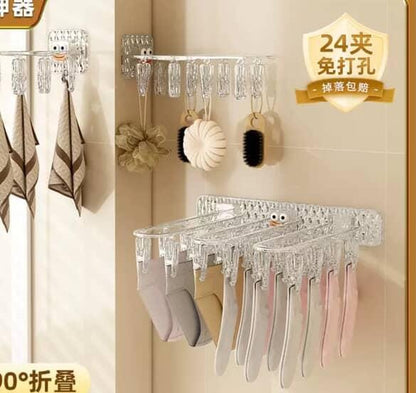24-Clip Multifunction Wall Folding Cloth Hanger