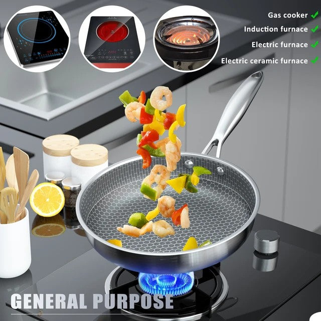28cm Non-Stick Honeycomb Stainless Steel Frying Pan – 10 Inch Large Pan