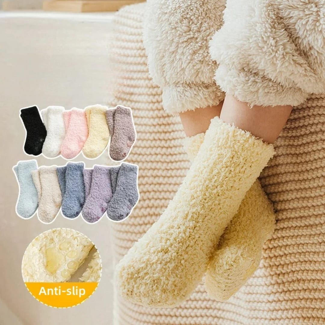 1 Pair Winter Coral Fleece Kids Socks – Anti-Slip