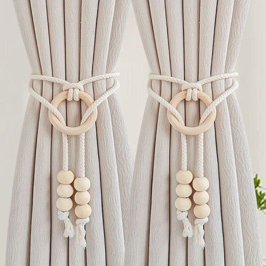 2pcs Natural Cotton Rope Curtain Tiebacks – Boho Style