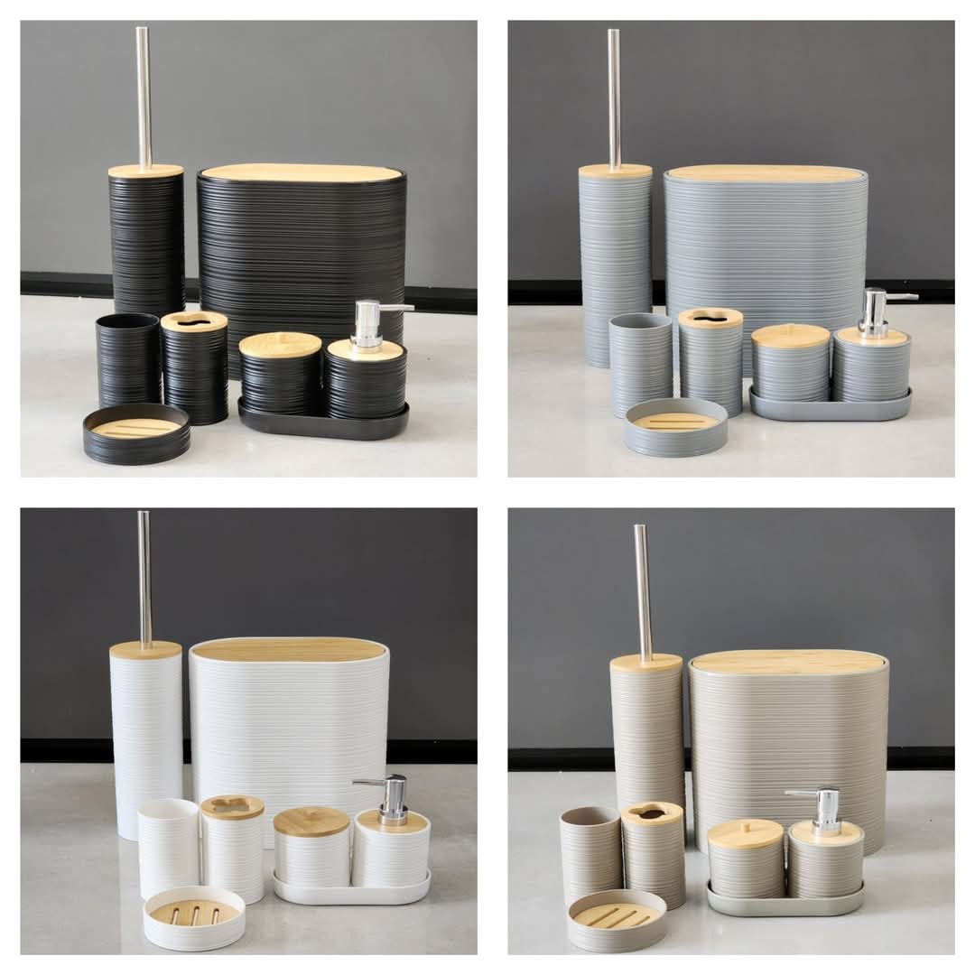 8-Piece Luxury Bathroom Accessories Set with Bamboo Lids