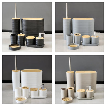 8-Piece Luxury Bathroom Accessories Set with Bamboo Lids