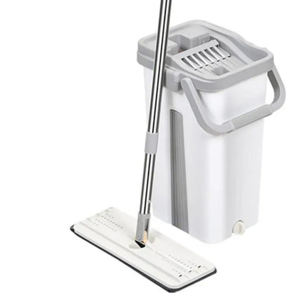 Big Bucket Flat Vertex Self-Squeeze Mop with Hand-Free Wringing & Microfiber Mop
