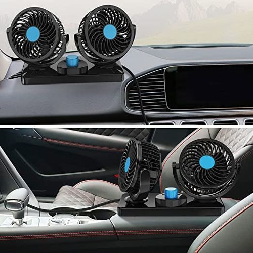 12V Dual Head Car Dashboard/Windshield Fan – 360° Rotatable Cooling!