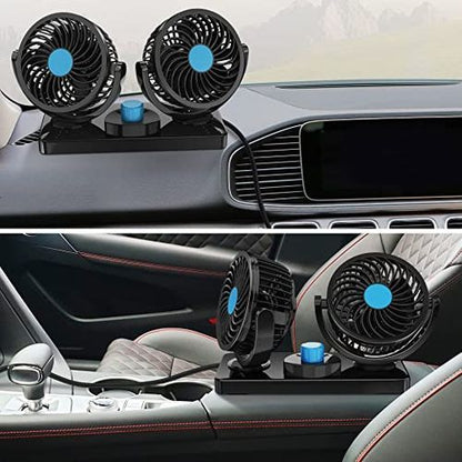 12V Dual Head Car Dashboard/Windshield Fan – 360° Rotatable Cooling!