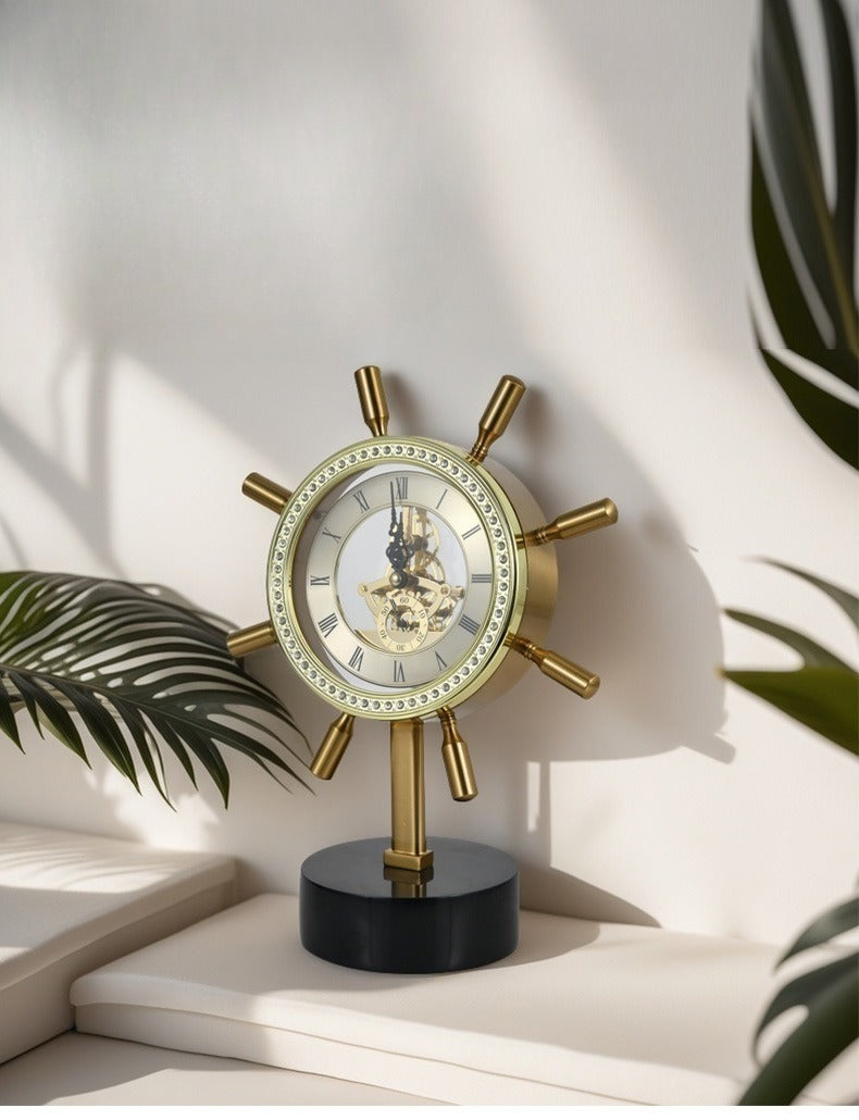 Captain Steering Metallic Marble Base Desktop Clock