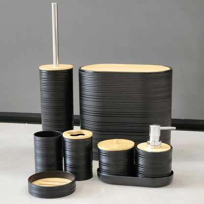 8-Piece Luxury Bathroom Accessories Set with Bamboo Lids