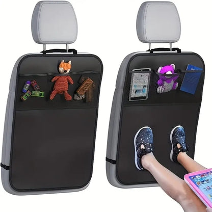 Car Back Seat Kick Mat + 3 Pockets Storage